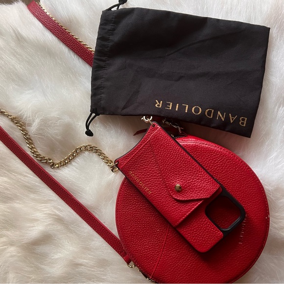 Leah Bandolier Bag and Phone Case Red and Gold - Picture 3 of 3